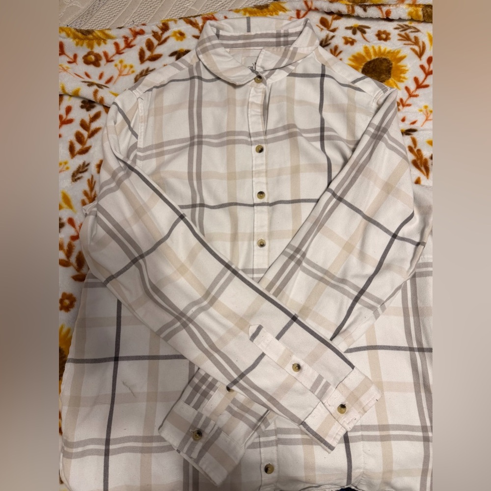 JACHS Girlfriend Cream and Tan Plaid Shirt